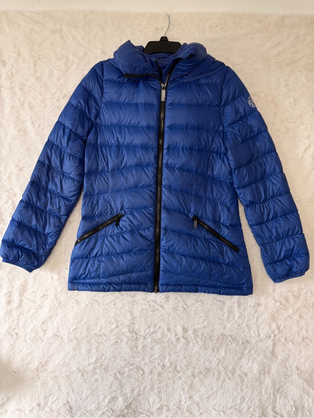 DKNY Royal Blue Packable Down Puffer Jacket Medium Lightweight Hooded Coat